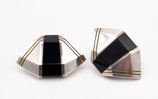 CARTIER 1930'S ART DECO 18 KT GOLD & STERLING EARRINGS WITH BLACK ONYX