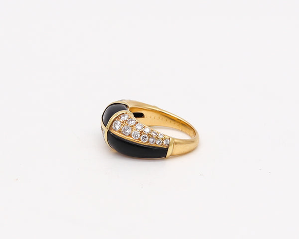 -Van Cleef Arpels 1973 Geometric Onyx Ring In 18Kt Gold With 1.45 Ctw In Diamonds