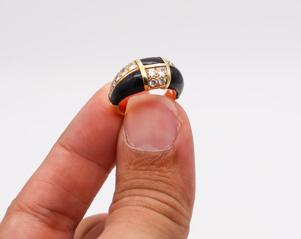 -Van Cleef Arpels 1973 Geometric Onyx Ring In 18Kt Gold With 1.45 Ctw In Diamonds