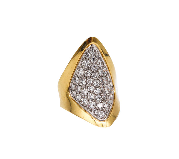 -French 1970 Aerodynamic Ring In 18Kt Gold Platinum With 3.87 Ctw In Diamonds