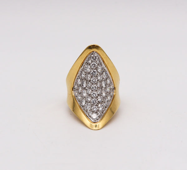 -French 1970 Aerodynamic Ring In 18Kt Gold Platinum With 3.87 Ctw In Diamonds