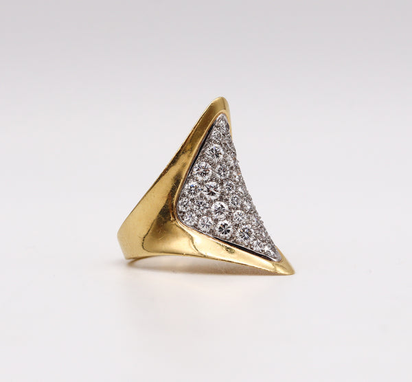 -French 1970 Aerodynamic Ring In 18Kt Gold Platinum With 3.87 Ctw In Diamonds