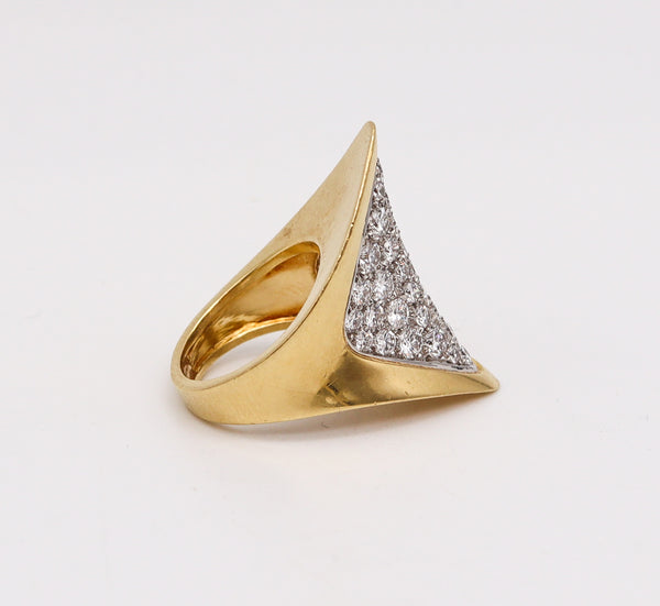 -French 1970 Aerodynamic Ring In 18Kt Gold Platinum With 3.87 Ctw In Diamonds