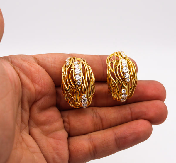 Boucheron 1970 Paris by Andre Vassort Hoop Earrings In 18Kt Gold With 3.26 Cts In Diamonds