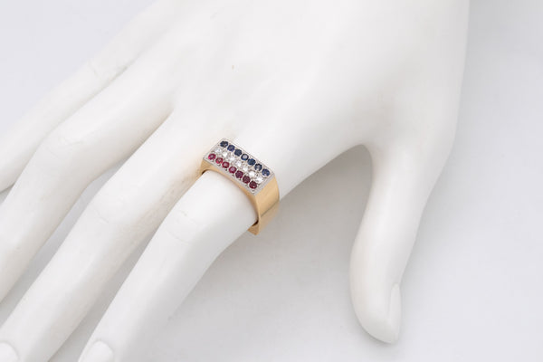 Dinh Van 1970 Paris Geometric Ring In 18Kt Gold With 1.05 Ctw Diamonds Ruby And Sapphires