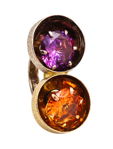 Ultra Modernist 1970 En Tremblant Double Ring In 18Kt Gold With Color Gemstones