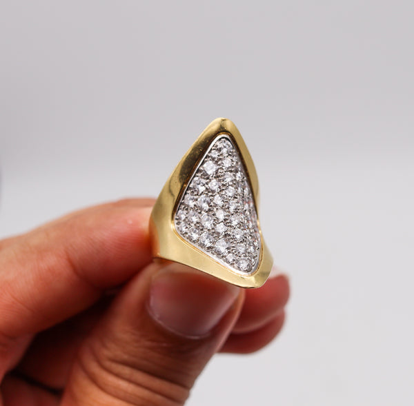 -French 1970 Aerodynamic Ring In 18Kt Gold Platinum With 3.87 Ctw In Diamonds