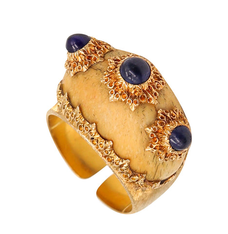 -Buccellati 1970 Milano Domed Ring In 18Kt Yellow Gold With Three Ceylon Sapphire