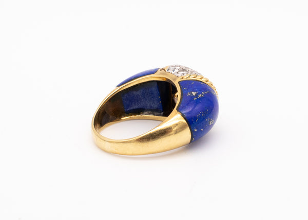 MID CENTURY 1960 OVERSIZED 18 KT GOLD & PLATINUM RING WITH 1.54 Ctw DIAMONDS AND LAPIS