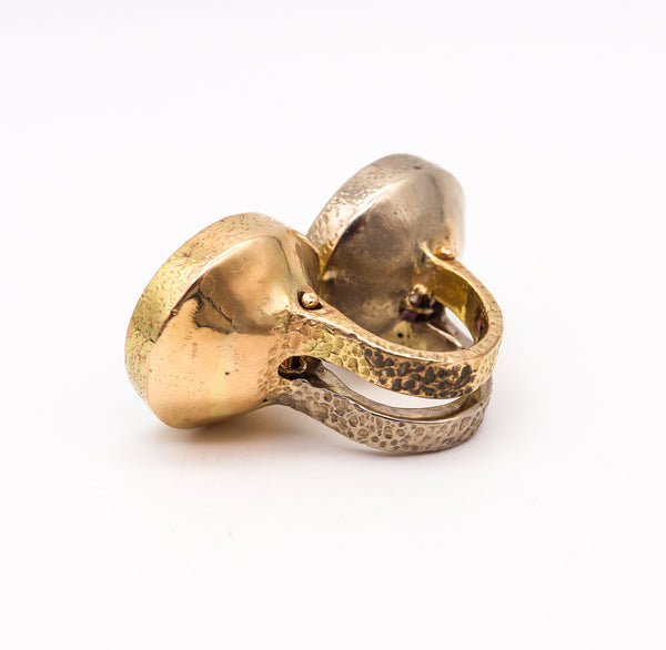 Ultra Modernist 1970 En Tremblant Double Ring In 18Kt Gold With Color Gemstones