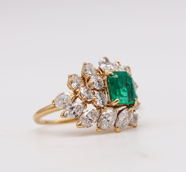 Cluster Cocktail Ring In 18Kt Yellow Gold With 5.58 Ctw In Colombian Emerald And Diamonds