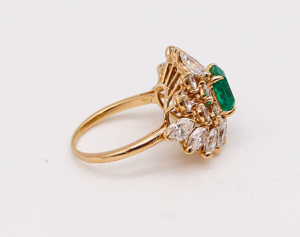 Cluster Cocktail Ring In 18Kt Yellow Gold With 5.58 Ctw In Colombian Emerald And Diamonds