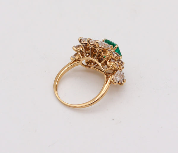 Cluster Cocktail Ring In 18Kt Yellow Gold With 5.58 Ctw In Colombian Emerald And Diamonds