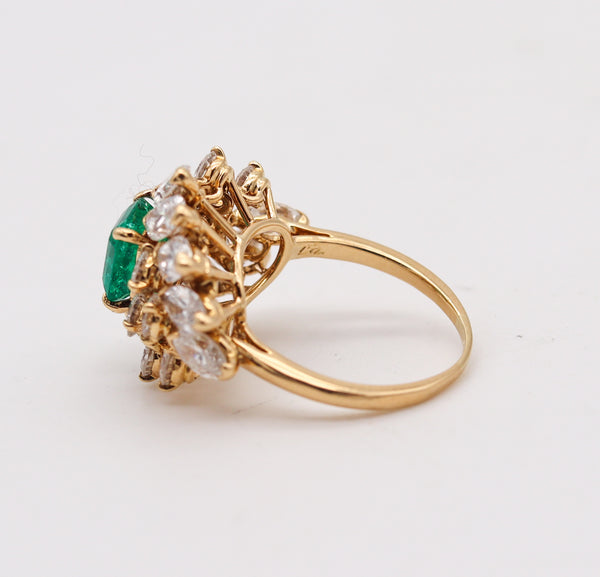 Cluster Cocktail Ring In 18Kt Yellow Gold With 5.58 Ctw In Colombian Emerald And Diamonds