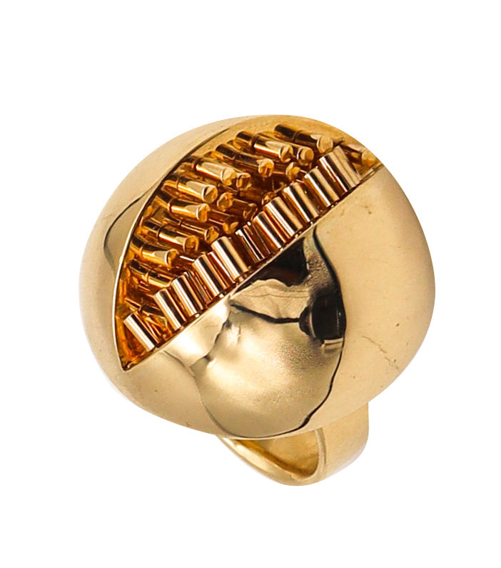 -Pol Bury Belgium 1968 2002 Sculptural Kinetic Mezzaluna Ring In 18Kt Yellow Gold