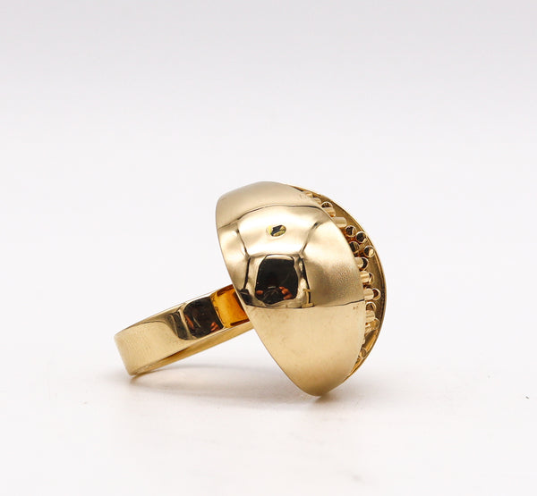 -Pol Bury Belgium 1968 2002 Sculptural Kinetic Mezzaluna Ring In 18Kt Yellow Gold