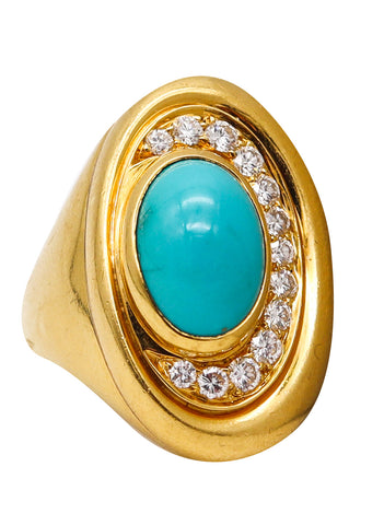 -Bvlgari Roma 1970 Cocktail Ring In 20Kt Gold With 7.98 Ctw In Diamonds And Turquoise
