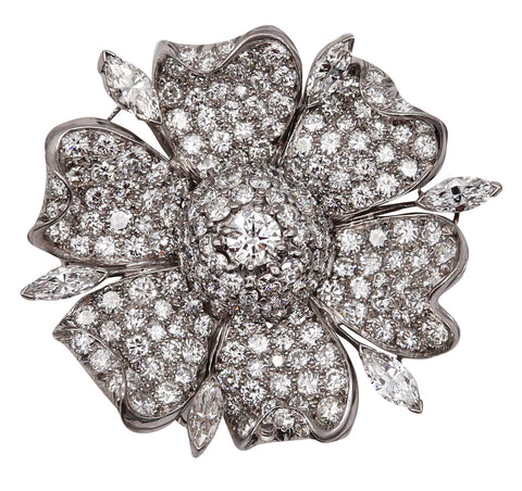 Art Deco 1930 Classic Brooch In Platinum With Pave of 13.02 Cts In VVS Round Diamonds