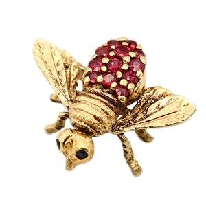 *Herbert Rosenthal 1960 little jeweled Bee pin in 18 kt yellow gold with 1 Ct in rubies