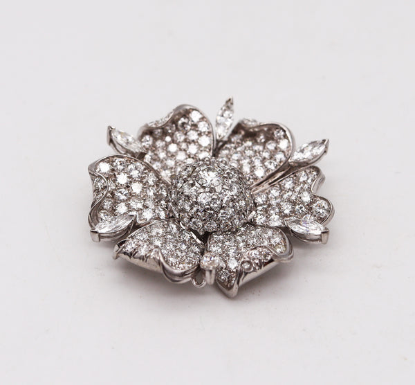 Art Deco 1930 Classic Brooch In Platinum With Pave of 13.02 Cts In VVS Round Diamonds