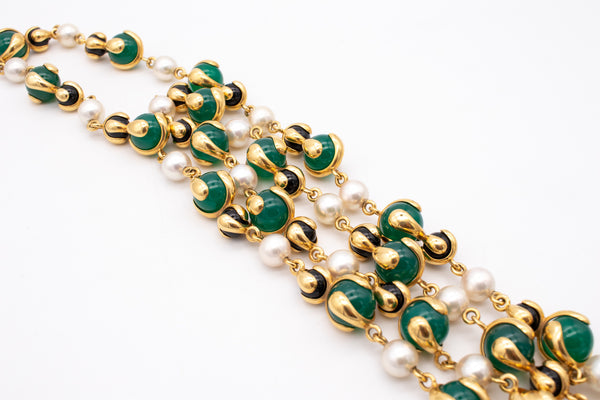 MARINA B. MILAN 18 KT GOLD "CARDAN" NECKLACE WITH CHALCEDONY, ONYX AND PEARLS