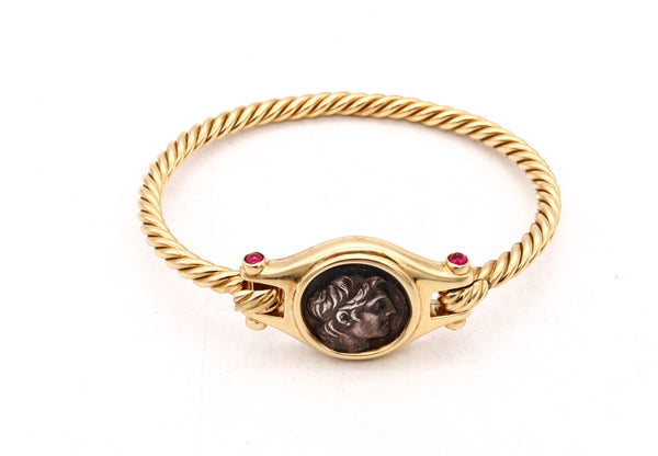 Bvlgari Roma 1970 Monete 162 BC Coin Bracelet In 18Kt Yellow Gold With 4 Pink Tourmalines