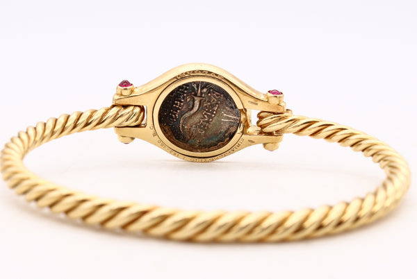 Bvlgari Roma 1970 Monete 162 BC Coin Bracelet In 18Kt Yellow Gold With 4 Pink Tourmalines