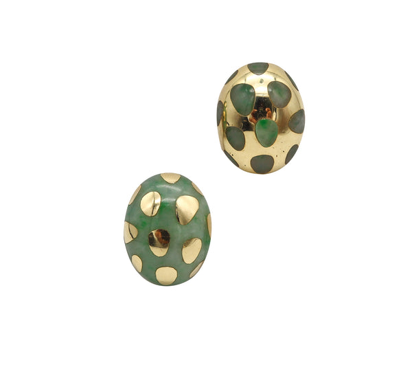 -Tiffany Co 1977 By Angela Cummings Dots Earrings In 18Kt Yellow Gold With Green Jade