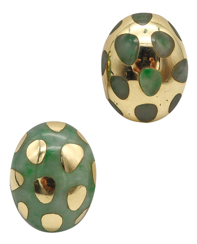 -Tiffany Co 1977 By Angela Cummings Dots Earrings In 18Kt Yellow Gold With Green Jade