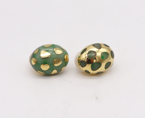 -Tiffany Co 1977 By Angela Cummings Dots Earrings In 18Kt Yellow Gold With Green Jade