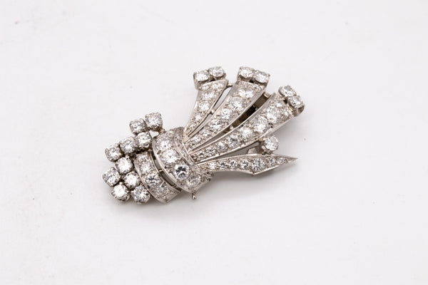 Platinum 1930 Art Deco Convertible Clips Brooch With 16.12 Cts In Mixed Diamonds