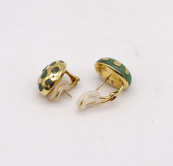 -Tiffany Co 1977 By Angela Cummings Dots Earrings In 18Kt Yellow Gold With Green Jade