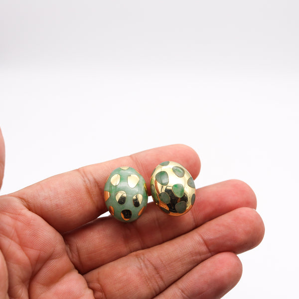 -Tiffany Co 1977 By Angela Cummings Dots Earrings In 18Kt Yellow Gold With Green Jade