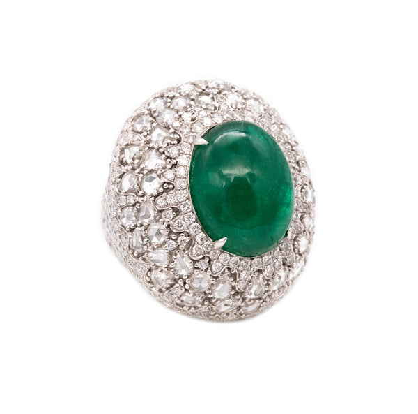 Mouawad Modern Cocktail Ring In 18Kt With 18.66 Ctw In Diamonds And Emerald