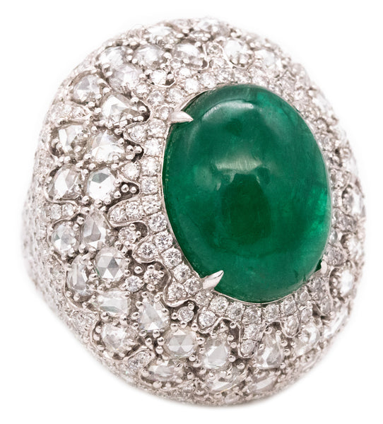 Mouawad Modern Cocktail Ring In 18Kt With 18.66 Ctw In Diamonds And Emerald