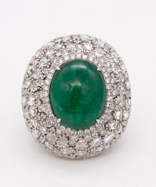 Mouawad Modern Cocktail Ring In 18Kt With 18.66 Ctw In Diamonds And Emerald