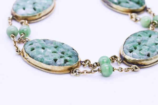 BRITISH JADEITE GREEN JADE 14 KT ART DECO BRACELET