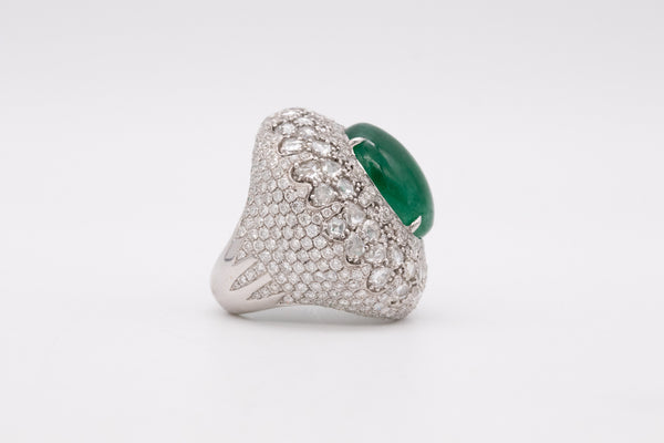 Mouawad Modern Cocktail Ring In 18Kt With 18.66 Ctw In Diamonds And Emerald