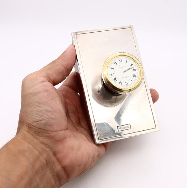 *Asprey London 1994 Desk blotter with clock in .925 sterling 18 kt vermeil and cedar wood
