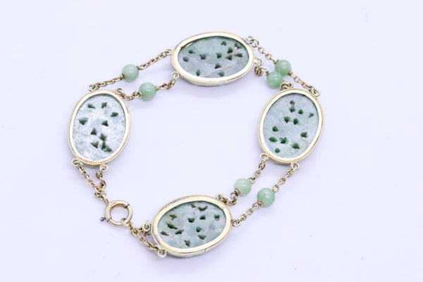 BRITISH JADEITE GREEN JADE 14 KT ART DECO BRACELET