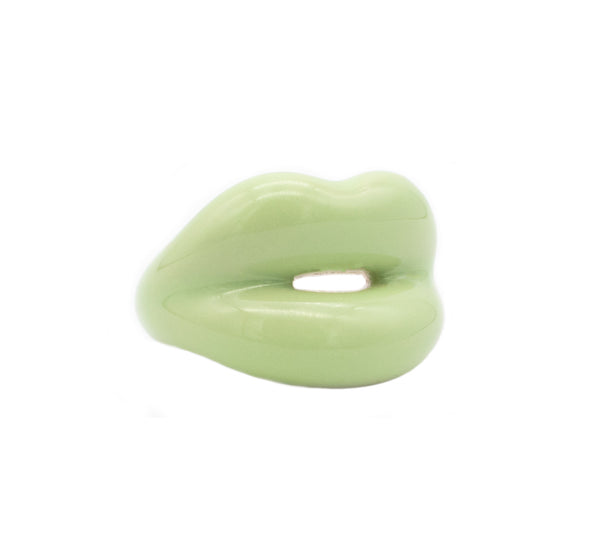 Solange Azagury Partridge British Hot Lips Ring In .925 Sterling Silver With Vivid Green Enamel
