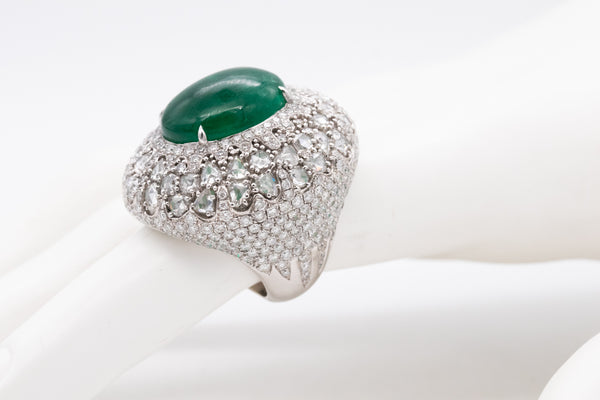 Mouawad Modern Cocktail Ring In 18Kt With 18.66 Ctw In Diamonds And Emerald