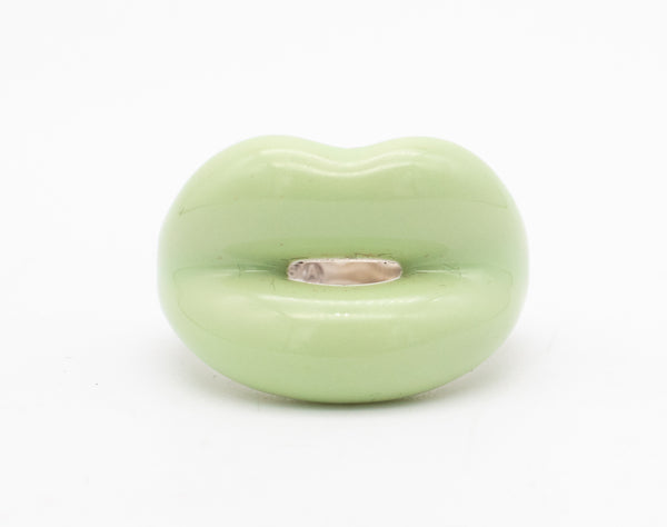 Solange Azagury Partridge British Hot Lips Ring In .925 Sterling Silver With Vivid Green Enamel