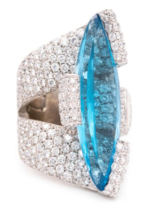 *Palmiero Milan 18 kt white gold ring with 18.98 Ctw in diamonds & Aquamarine