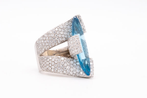 *Palmiero Milan 18 kt white gold ring with 18.98 Ctw in diamonds & Aquamarine