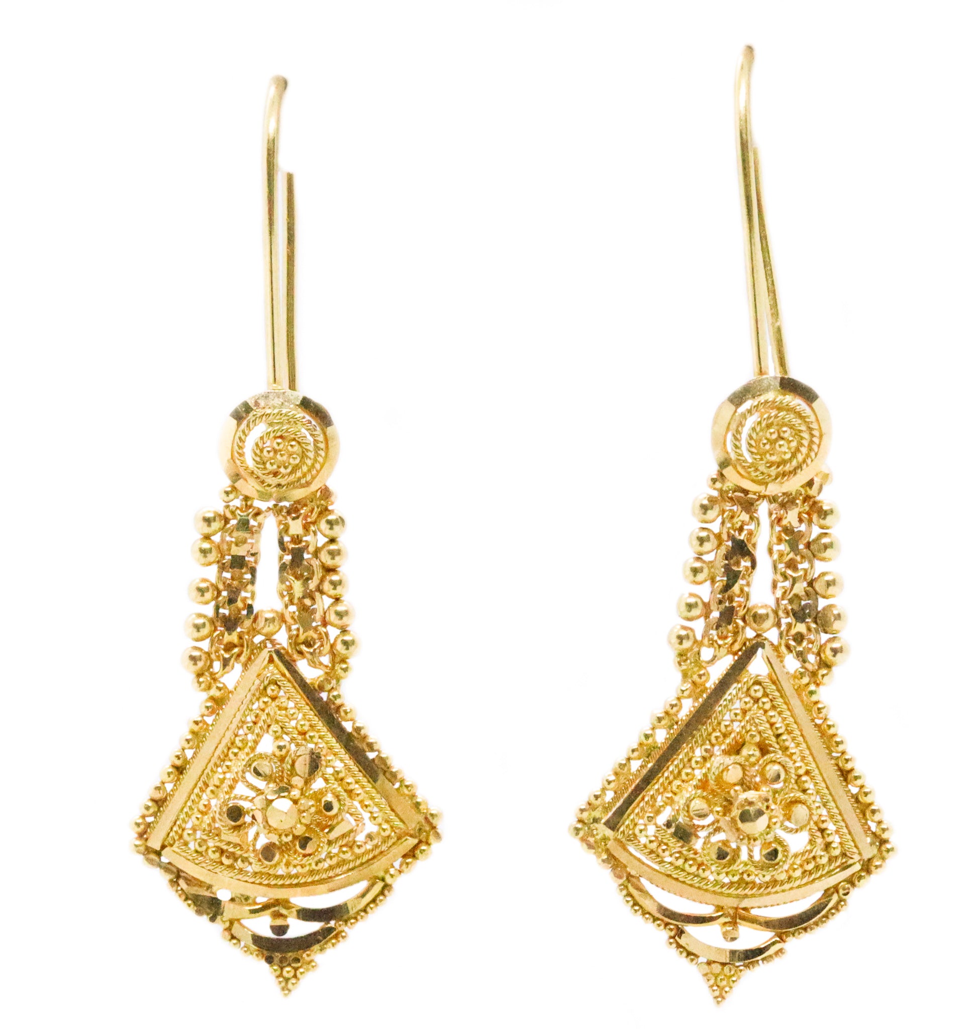 HAND MADE 21 KT GOLD ORIENTALISM HANGING EARRINGS