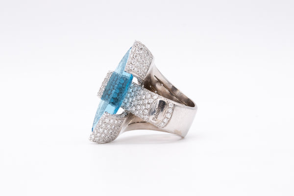 *Palmiero Milan 18 kt white gold ring with 18.98 Ctw in diamonds & Aquamarine