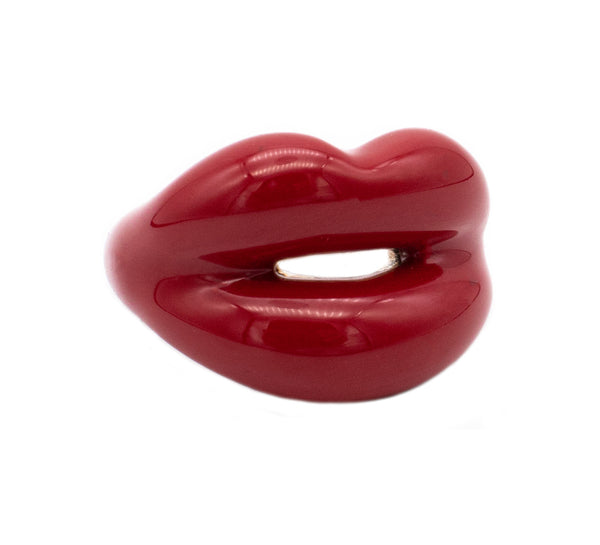 Solange Azagury hot-lips ring in .925 sterling silver with vivid Red Enamel