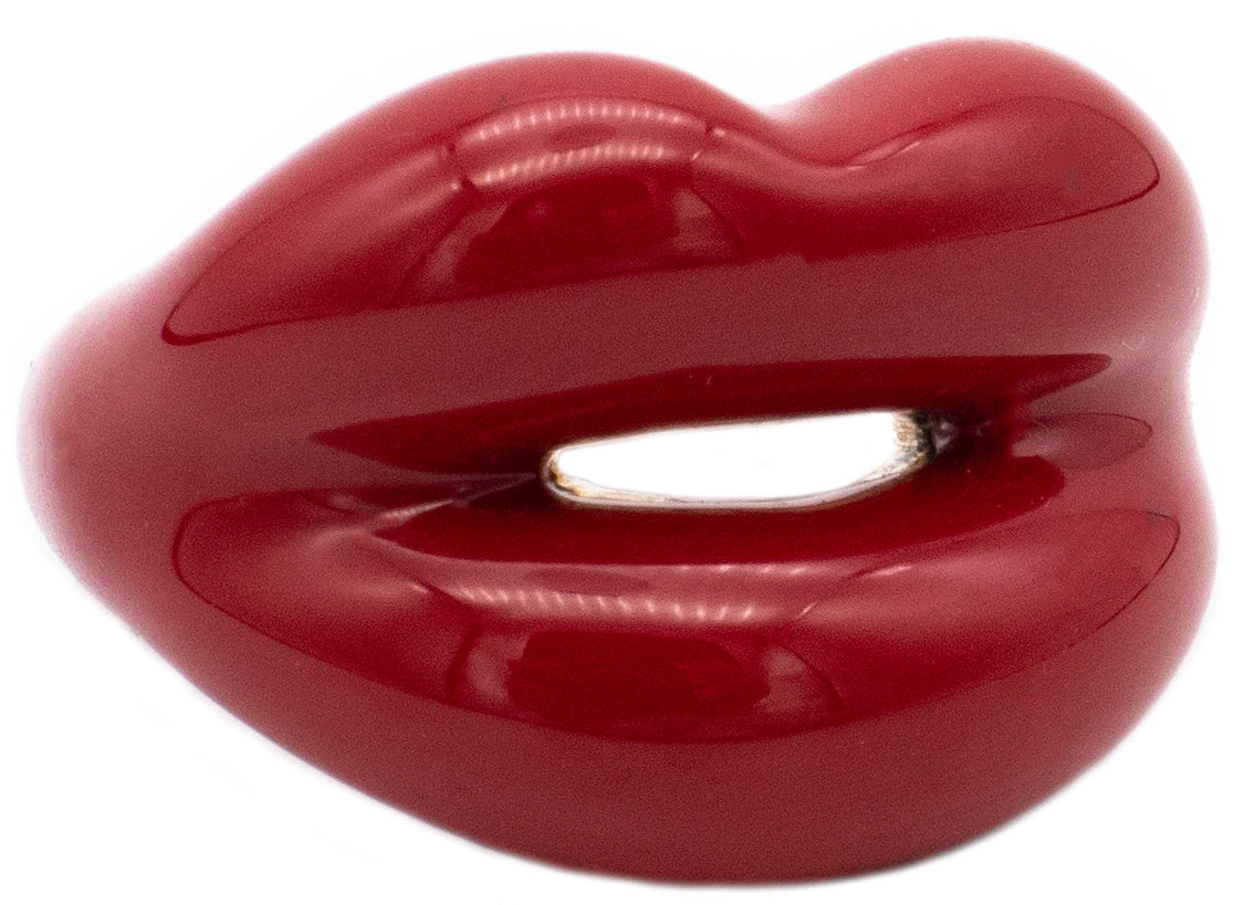 Solange Azagury hot-lips ring in .925 sterling silver with vivid Red Enamel