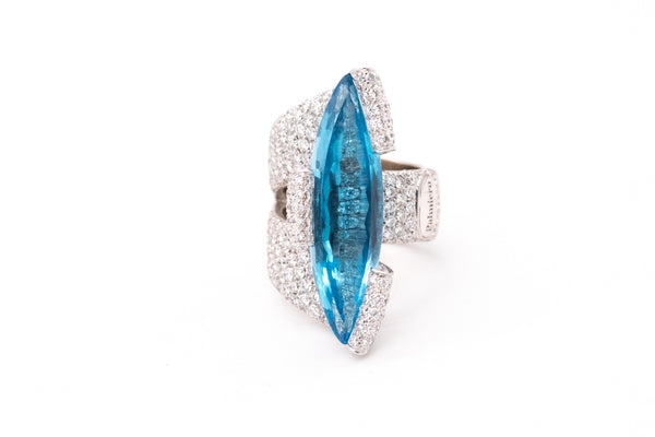 *Palmiero Milan 18 kt white gold ring with 18.98 Ctw in diamonds & Aquamarine